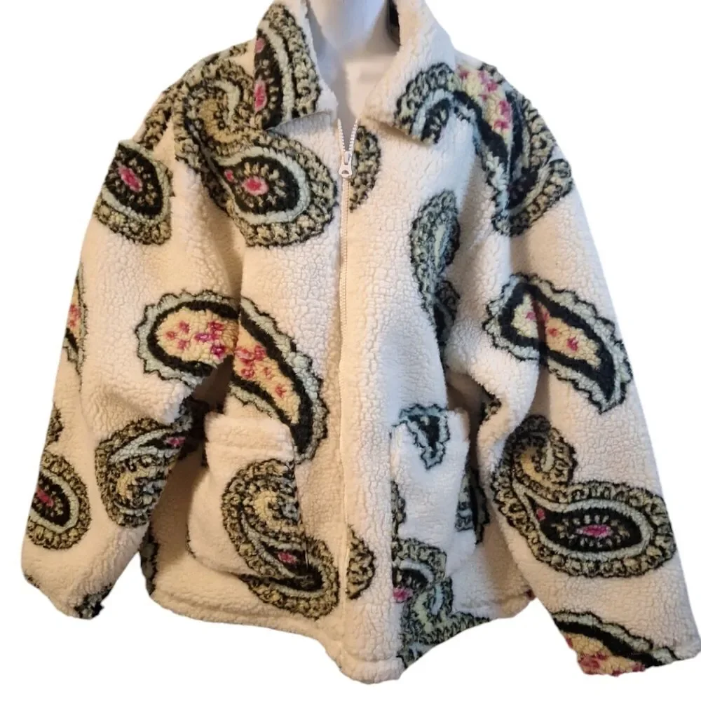 Obey Paisley sherpa fleece jacket size L